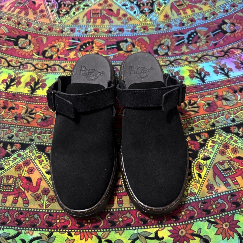 Dr. Martens Black Suede Mules